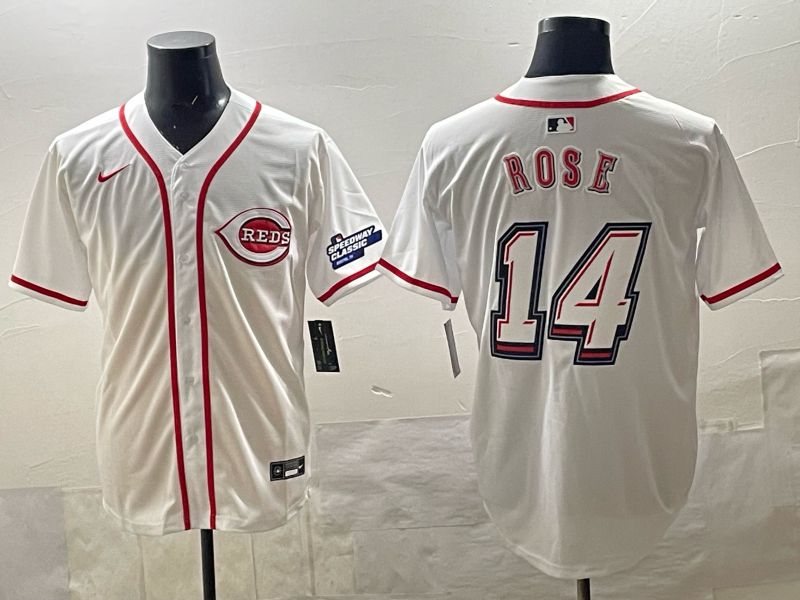 Men 2025 Cincinnati Reds #14 Rose White Nike 2025 MLB Jersey 01